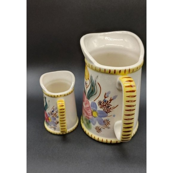 Pitcher Set Ceramic 7 and 4.5 Inches Hand Painted Floral - Picture 8 of 8